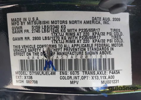 2010 Mitsubishi Endeavor Ls z USA, uszkodzony, nr VIN 4A4JM2AS7AE005181